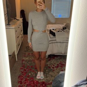 Grey long sleeve cut out mini dress
